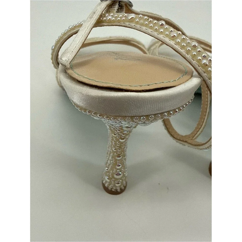 Betsey Johnson Pearl Rhinestone Satin Ankle Strap Heels Size 7.5 SB-PIPRR